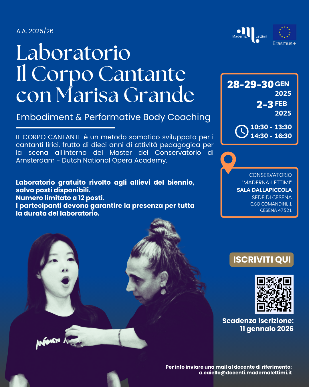 Apertura n. 2 posti per Laboratorio  Il Corpo Cantante